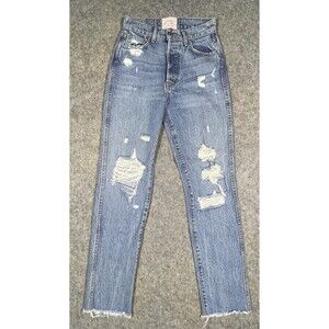 Revice Jeans Women’s Size 26 Distressed Button Fly Denim Straight Frey Hem Flag